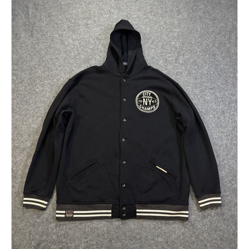 Polo Ralph Lauren Varsity Jacket Hoodie Sz 2XLT Black New York City Champs RL67